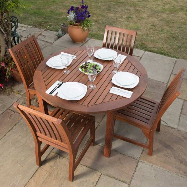 Devon Round Table and 4 Side Chairs - Durable Hardwood Design - 120cm Diameter 74.5cm Height - Commercial Standard Set