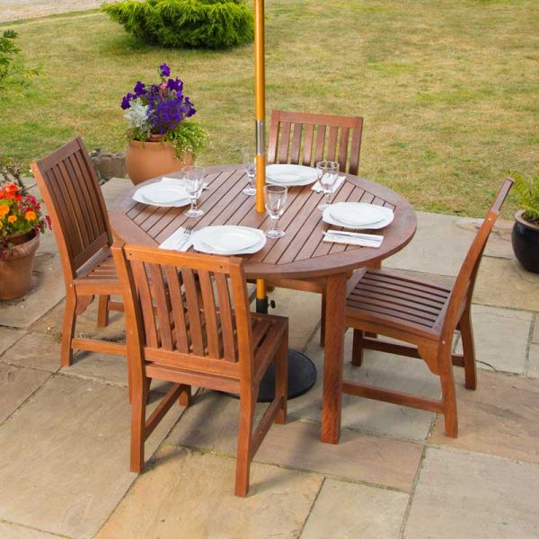 Devon Round Table and 4 Side Chairs - Durable Hardwood Design - 120cm Diameter 74.5cm Height - Commercial Standard Set