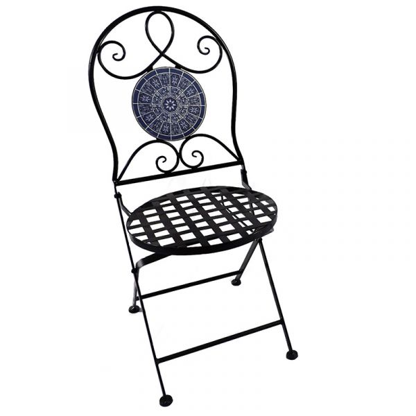 3 Piece Metal Garden Bistro Set - Purple & White Mosaic Design