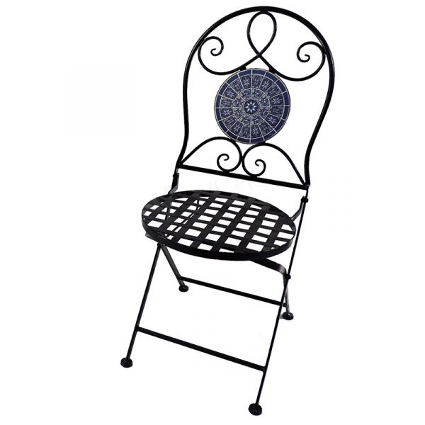 3 Piece Metal Garden Bistro Set - Purple & White Mosaic Design