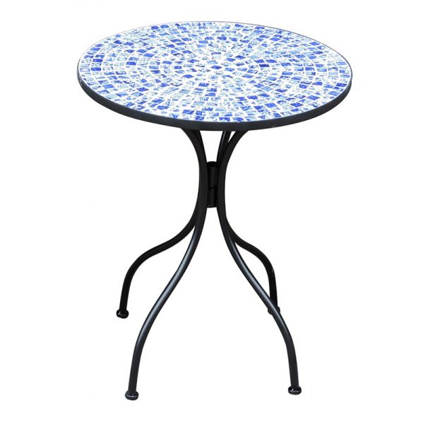 3 Piece Metal Garden Bistro Set - Blue & White Mosaic Design