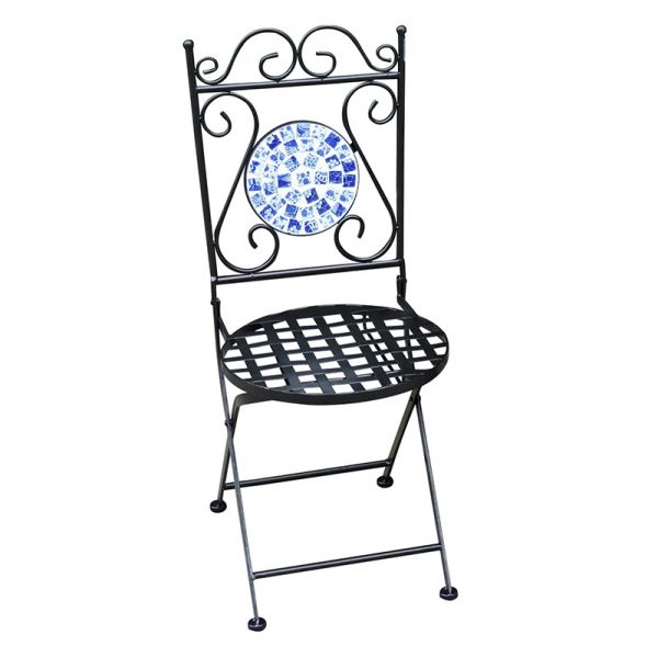 3 Piece Metal Garden Bistro Set - Blue & White Mosaic Design