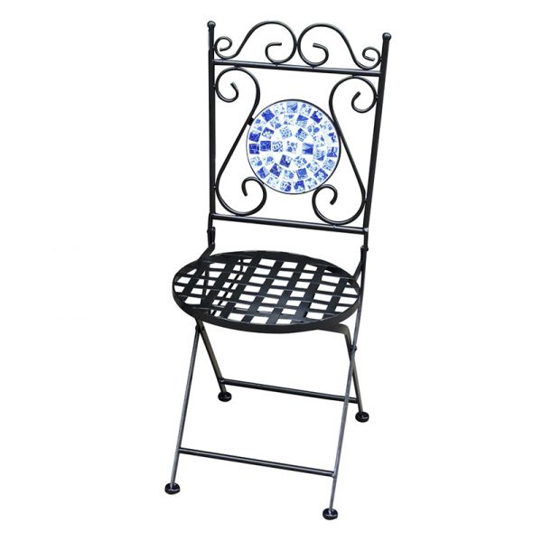 3 Piece Metal Garden Bistro Set - Blue & White Mosaic Design