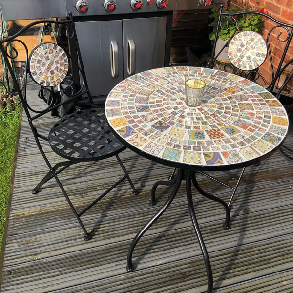 3 Piece Metal Garden Bistro Set - Autumn Mosaic Design