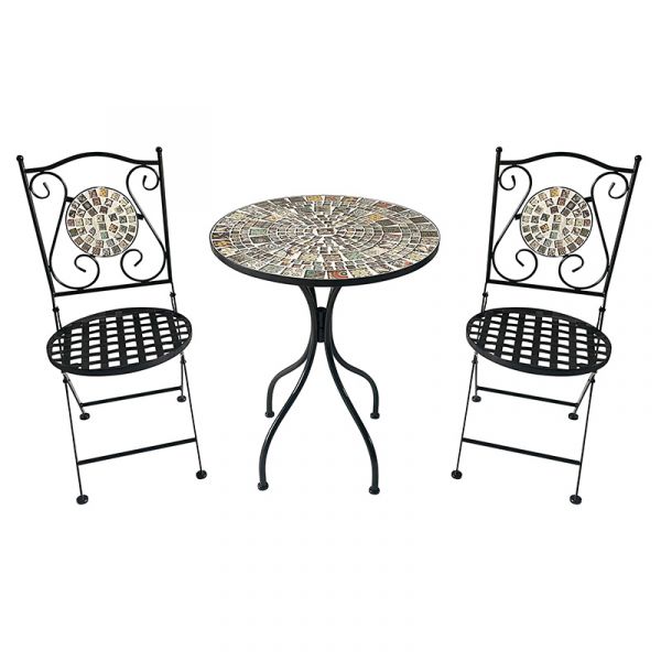 3 Piece Metal Garden Bistro Set - Autumn Mosaic Design