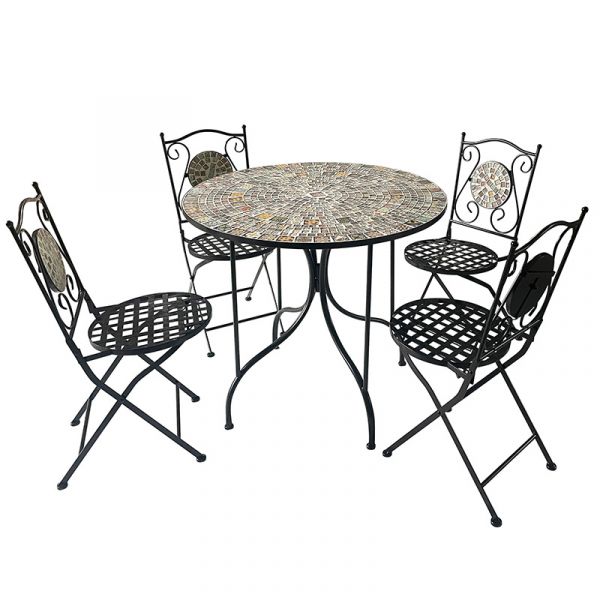 5 Piece Metal Garden Bistro Set - Autumn Mosaic Design