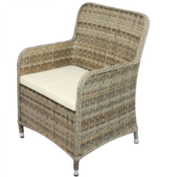 Halton Tub Rattan Armchair - Brown Weave with Cream Cushion