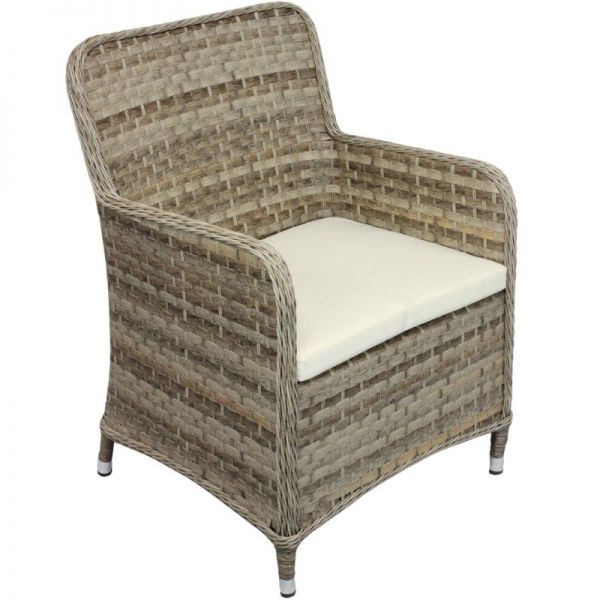 Halton Tub Rattan Armchair - Brown Weave with Cream Cushion