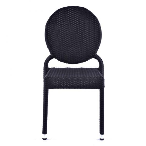 Molby 90cm Square Grey Polyresin Topped Table with 4 Molby Rattan Effect Round Back Side Chair Set – Black Weave