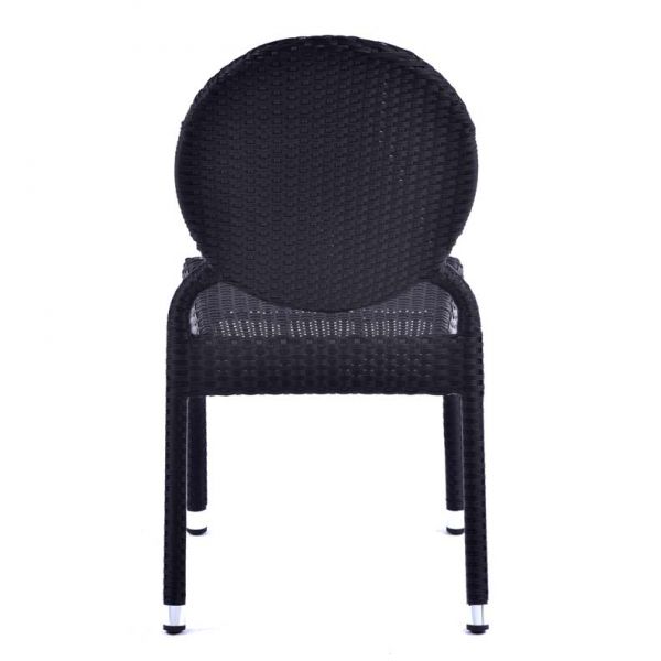 Molby 90cm Square Grey Polyresin Topped Table with 4 Molby Rattan Effect Round Back Side Chair Set – Black Weave