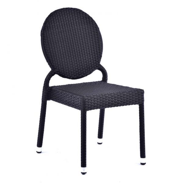 Molby 90cm Square Grey Polyresin Topped Table with 4 Molby Rattan Effect Round Back Side Chair Set – Black Weave