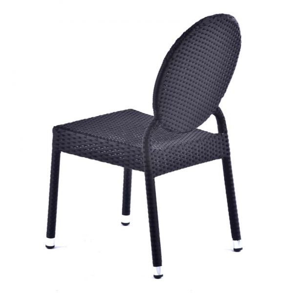 Molby 90cm Square Grey Polyresin Topped Table with 4 Molby Rattan Effect Round Back Side Chair Set – Black Weave