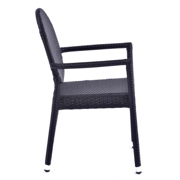 Molby 120x80cm Rectangular Grey Polyresin Topped Table with 4 Molby Rattan Effect Round Back Arm Chair Set – Black Weave