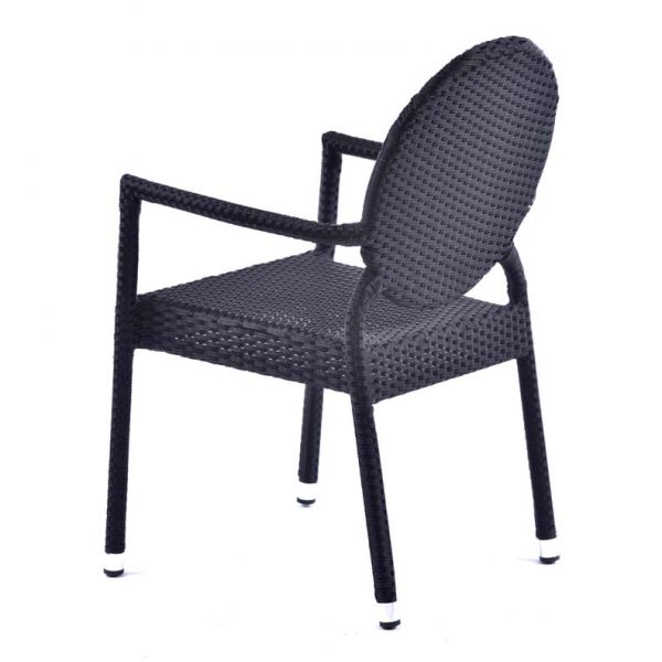 Molby 90cm Square Grey Polyresin Topped Table with 4 Molby Rattan Effect Round Back Arm Chair – Black Weave