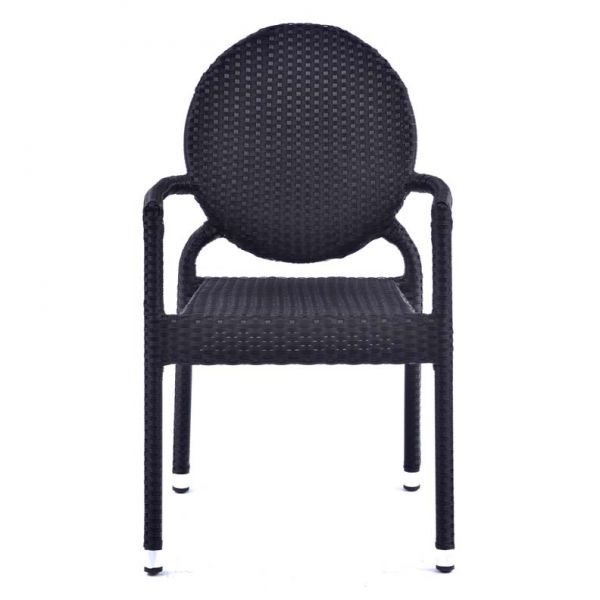 Molby 90cm Square Grey Polyresin Topped Table with 4 Molby Rattan Effect Round Back Arm Chair – Black Weave