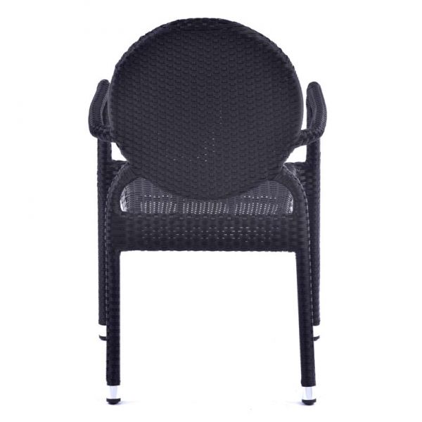 Molby 90cm Square Grey Polyresin Topped Table with 4 Molby Rattan Effect Round Back Arm Chair – Black Weave