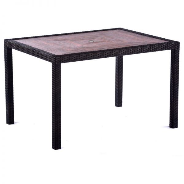 Ascot 120x90cm Rectangular Teak Polyresin Topped Table with 4 Ascot Arm Chair Set - Black/Brown Rattan Weave