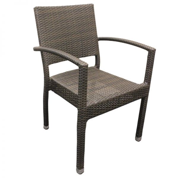 Ascot 120x90cm Rectangular Teak Polyresin Topped Table with 4 Ascot Arm Chair Set - Black/Brown Rattan Weave