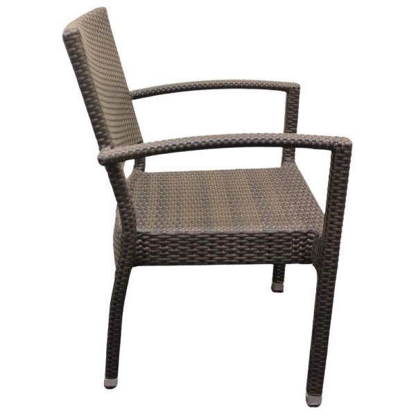 Ascot 120x90cm Rectangular Teak Polyresin Topped Table with 4 Ascot Arm Chair Set - Black/Brown Rattan Weave