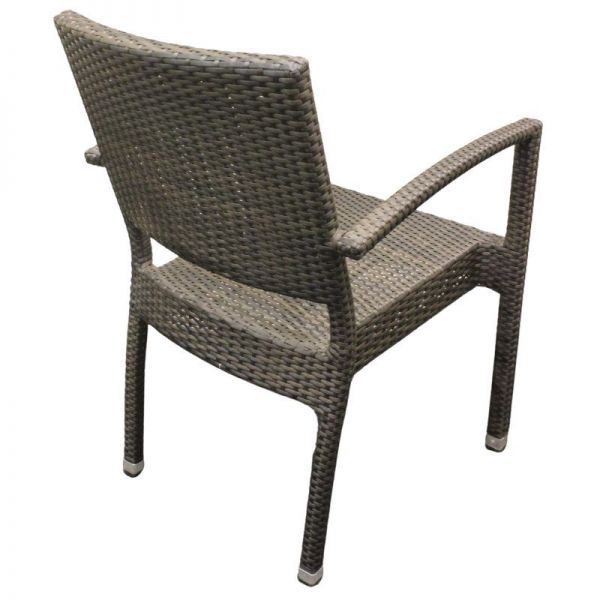 Ascot 120x90cm Rectangular Teak Polyresin Topped Table with 4 Ascot Arm Chair Set - Black/Brown Rattan Weave