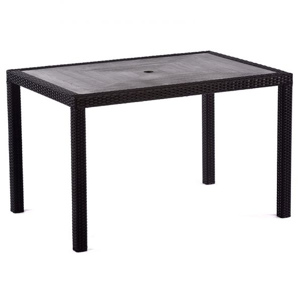 Molby 120x80cm Rectangular Grey Polyresin Topped Table with 4 Molby Rattan Effect Round Back Arm Chair Set – Black Weave