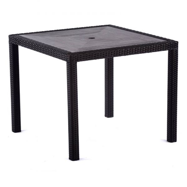 Molby 90cm Square Grey Polyresin Topped Table with 4 Molby Rattan Effect Round Back Side Chair Set – Black Weave