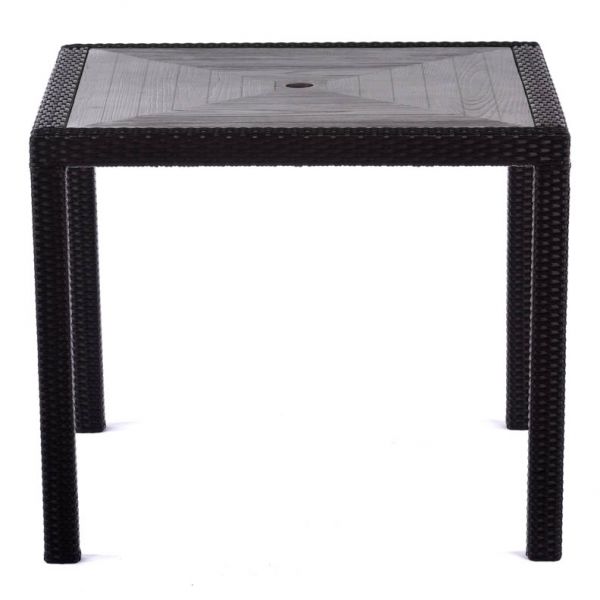 Molby 90cm Square Grey Polyresin Topped Table with 4 Molby Rattan Effect Round Back Side Chair Set – Black Weave