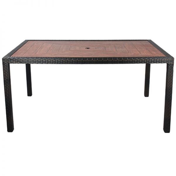 Ascot 160x90cm Rectangle Teak Polyresin Top With Black and Brown Weave Rattan Dining Table