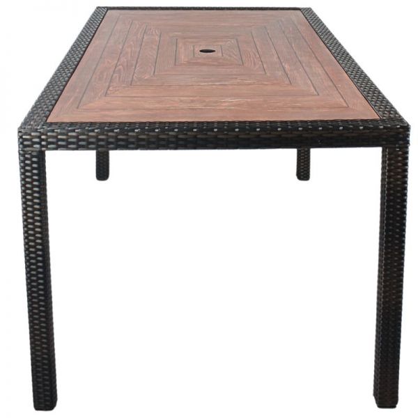 Ascot 160x90cm Rectangle Teak Polyresin Top With Black and Brown Weave Rattan Dining Table