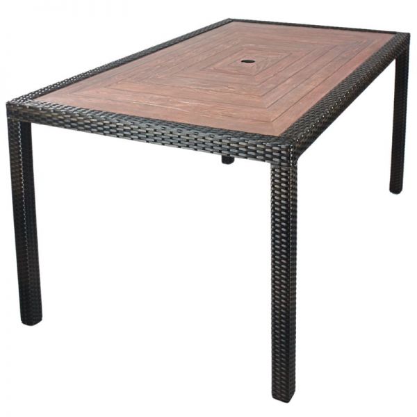 Ascot 160x90cm Rectangle Teak Polyresin Top With Black and Brown Weave Rattan Dining Table