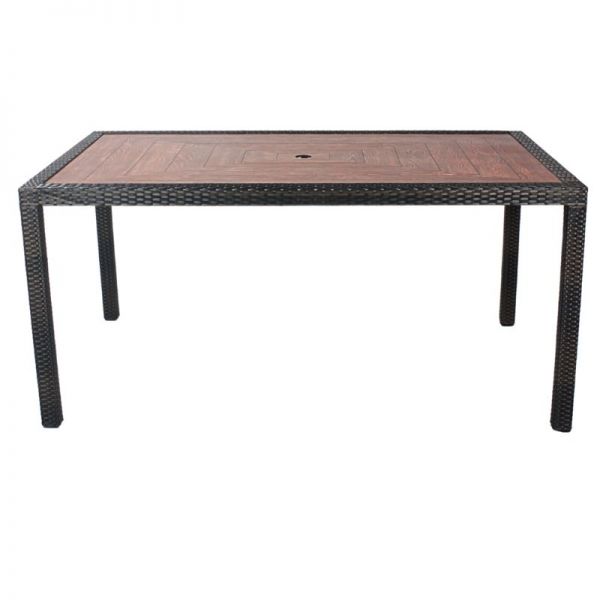 Ascot 160x90cm Rectangle Teak Polyresin Top With Black and Brown Weave Rattan Dining Table