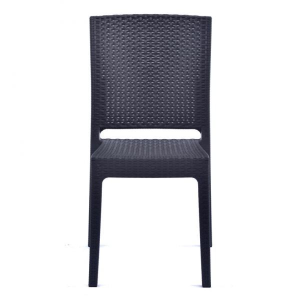 Molby 120x80cm Rectangular Grey Polyresin Topped Table with 4 Madrid Rattan Effect Polypropylene Side Chair Set – Black/Anthracite Weave