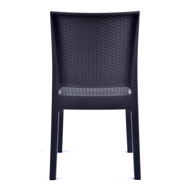 Molby 120x80cm Rectangular Grey Polyresin Topped Table with 4 Madrid Rattan Effect Polypropylene Side Chair Set – Black/Anthracite Weave