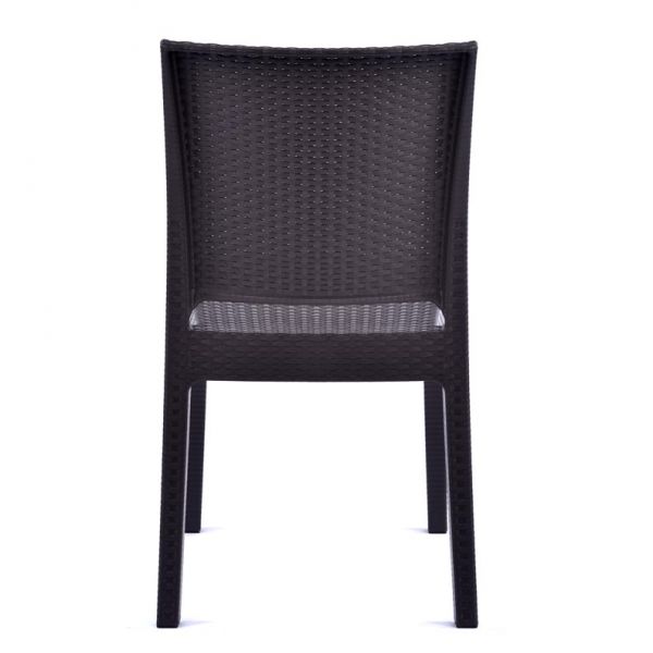 Ascot 90cm Square Teak Polyresin Topped Table with 4 Madrid Rattan Effect Polypropylene Side Chair Set – Black/Brown Weave