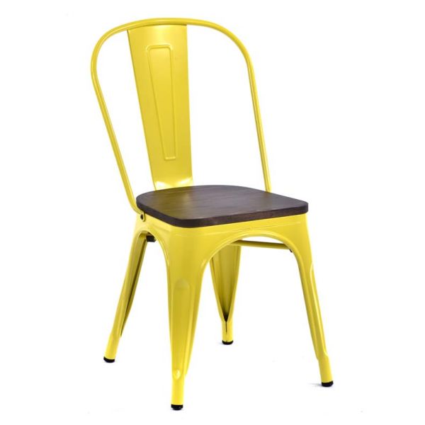 Tolix Style Chair Yellow with Timber Seat