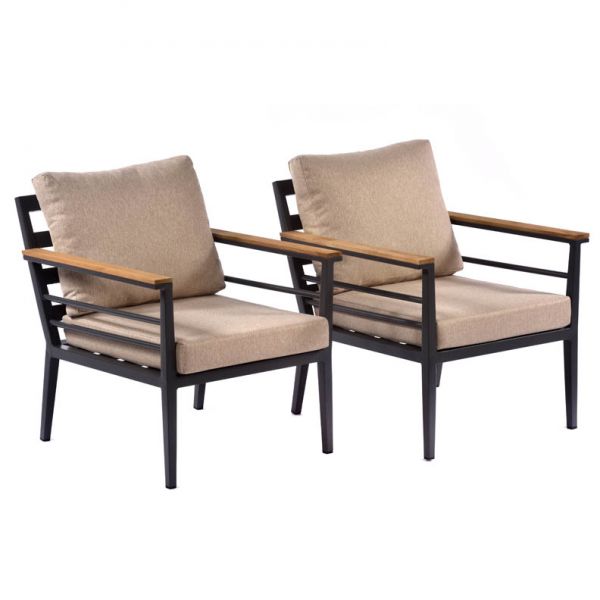 Premium Livorno Teak Wood & Aluminium Sofa Chair (Pair) with Coffee Table