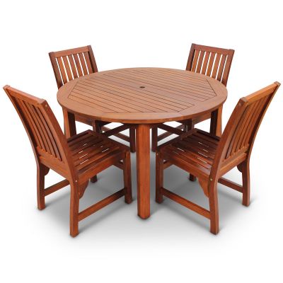 Devon Round Table and 4 Side Chairs - Durable Hardwood Design - 120cm Diameter 74.5cm Height - Commercial Standard Set
