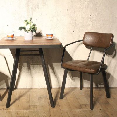 Belper 70cm Square Dining Table with 4 Arm Chair Set – Steel & Ashwood – Faux Leather