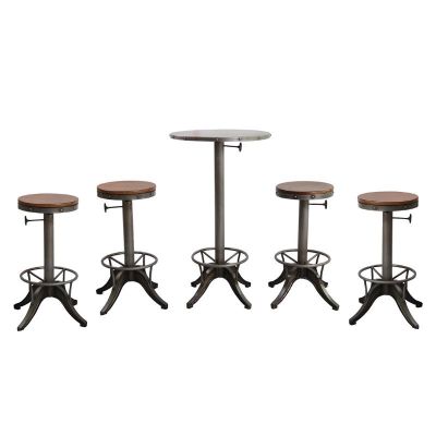 Benton 60x150cm Round Bar Table with 4 65cm Bar Stool Set – Steel & Ashwood 