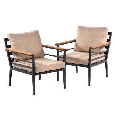 Premium Livorno Teak Wood & Aluminium Sofa Chair (Pair) with Coffee Table